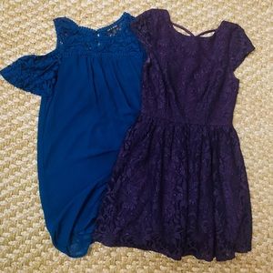 Dress purple sparkly lace short sleeve blue cold